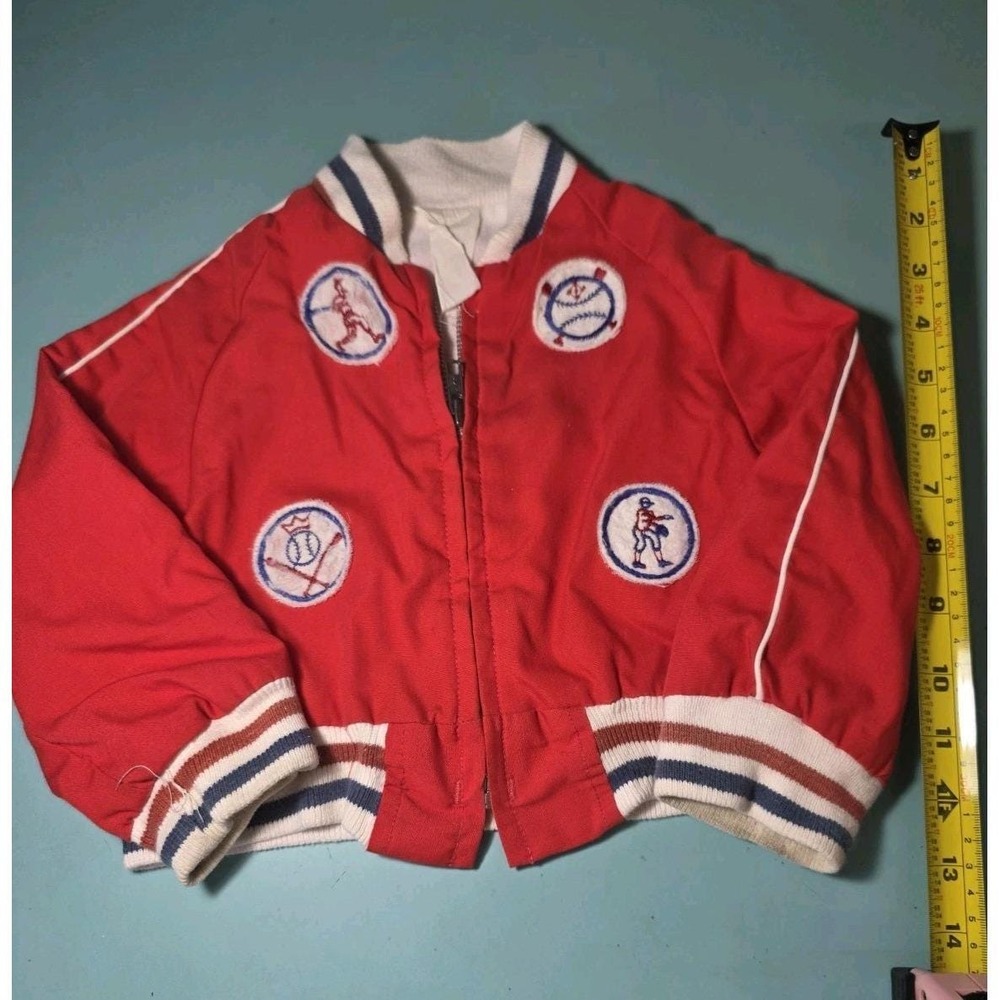 Vintage Sears Toddler Sz 2 Baseball Jacket Red Zip Bomber Coat Sports USA Retro